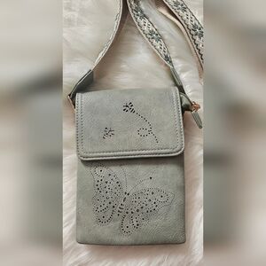 Bandolier Sage Crossbody Bag with Butterfly Design